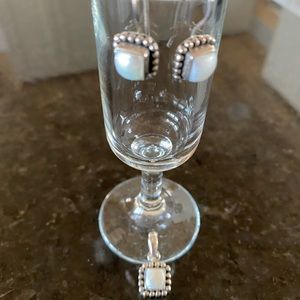 Silpada freshwater pearl & sterling silver earrings and pendant slide set.